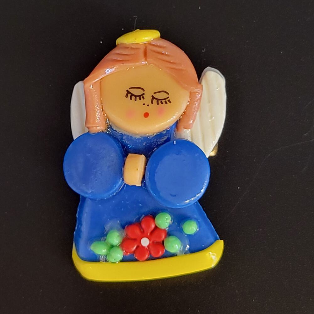 Cayman Islands Handcrafted Clay Angel Brooch Pin 1.45" Souvenir Handcrafted